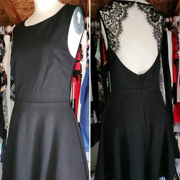 NWT! Lulus Need You Close Black Lace Backless Skater Dress Fit & Flare L - Picture 9 of 11